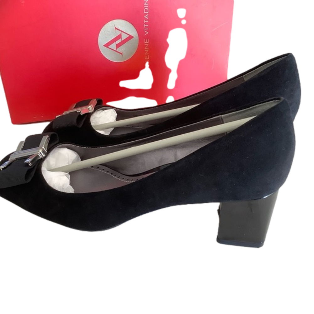 Adrienne Vittadini black suede pumps block heel shoes size 9.5 party court shoes - Picture 2 of 7